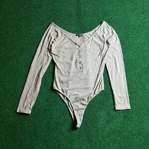 Fashion Nova Gray Long Sleeve Bodysuit